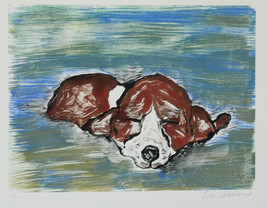 Basset Hound Dog Art Puppy Hand Pulled Print Monotype Solomo - £42.35 GBP