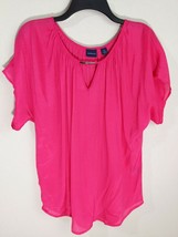 Westbound Coral Pink Blouse Keyhole Neck w/ Metal Bar Short Sleeve Lightweight M - £7.86 GBP