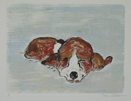 Basset Hound Puppy Dog Art Hand Pulled Print Monotype Solomo - £39.05 GBP