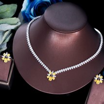 Shiny Yellow Cubic Zirconia Women Party Engagement Wedding Flower Necklace Earri - £20.44 GBP