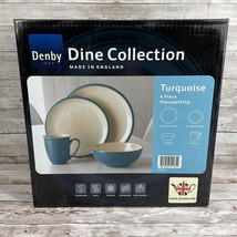 New Open Box Denby England Turquoise 4 Piece Placesetting - Discontinued... - £38.89 GBP