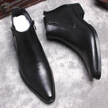 Men genuine leather ankle boots black brown pointy brand name dress boot for men formal thumb200