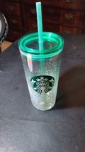 2020 Starbucks Holiday Rainbow Snow Iridescent  Glass Cup Green Clear Tumbler - £11.79 GBP