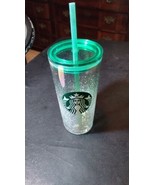 2020 Starbucks Holiday Rainbow Snow Iridescent  Glass Cup Green Clear Tu... - £11.53 GBP