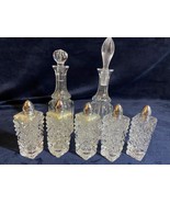 VINTAGE SET OF CRYSTAL CUT GLASS OIL AND VINEGAR DECANTERS WITH LID &amp; SA... - £27.17 GBP
