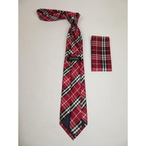 Men's Woven Tie Hankie Set J.Valintin Private Collection R7 Red English Plaid image 2