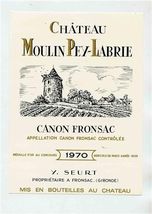 Chateau Moulin Pey Labrie Canon Fronsac 1970 Wine Label - $11.88