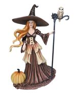 Amy Brown Halloween Pumpkin Owl Spell Autumn Witch With Magic Staff Scul... - €72,94 EUR