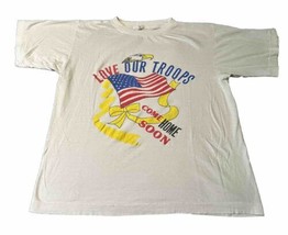 Vintage 90s Love Our Troops, Come Home Soon T-Shirt XL White Eagle Flag - £10.94 GBP