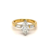 Marquise &amp; Baguette Cut Two Tone Three Stone Wedding  Engagement Proposal Ring - £91.73 GBP