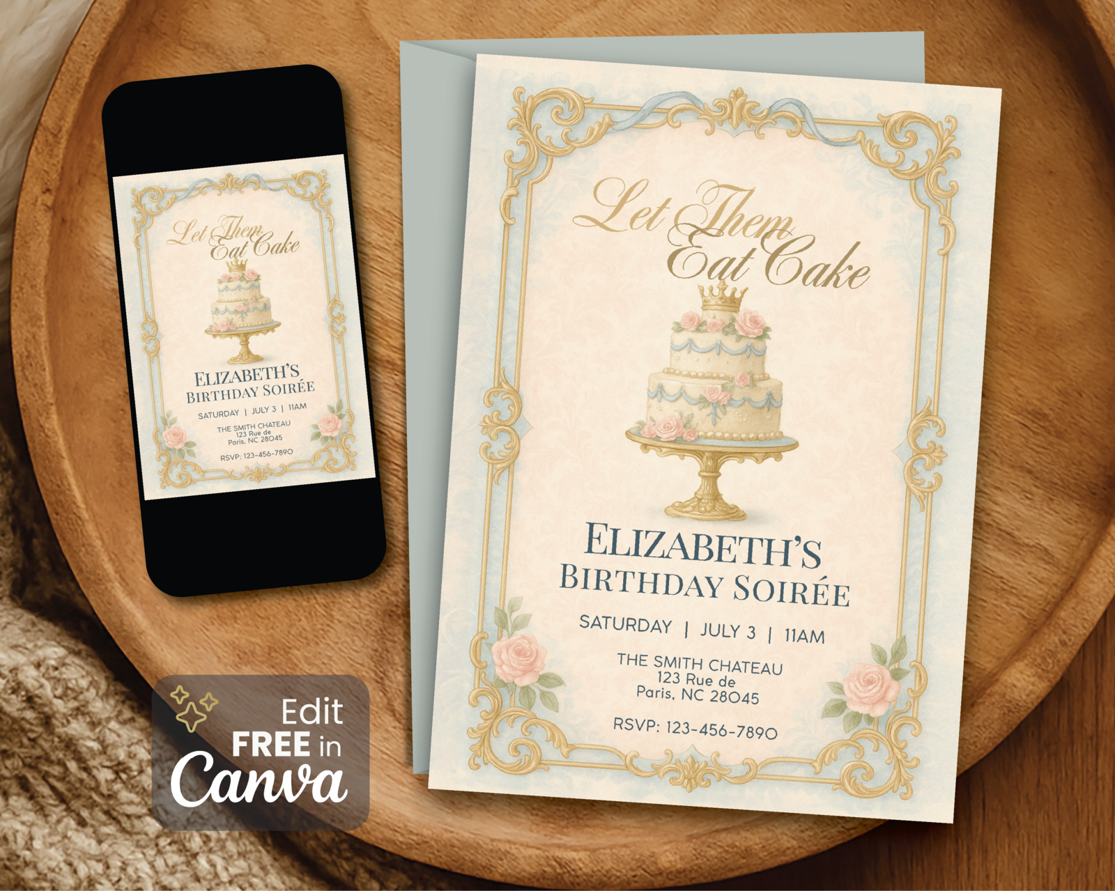 Editable Marie Antoinette Birthday Invitation: Vintage Rococo Let Them E... - $4.99