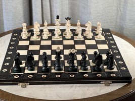 Large Black Travel Wooden Chess Set With Storage 16 Inch Board 3 1/2 Inch King - £67.26 GBP