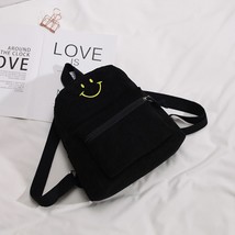 Women Mini High Quality Corduroy Backpack Cute Smiley Face School Book Bag Ladie - £22.02 GBP