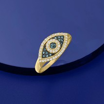 2Ct Round lab-Created Blue Topaz Evil Eye Wedding Ring 14k Yellow Gold P... - £130.72 GBP