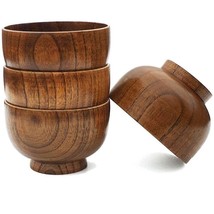 Wooden Bowl Set Of 4 Vintage Dinnerware Dishes Salad Pasta Cereal Serving Small - £29.66 GBP