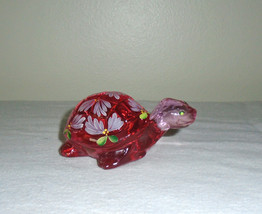 Fenton Pink Glass Hand Painted Turtle Figurine Artist Signed E. Lowe - $84.15