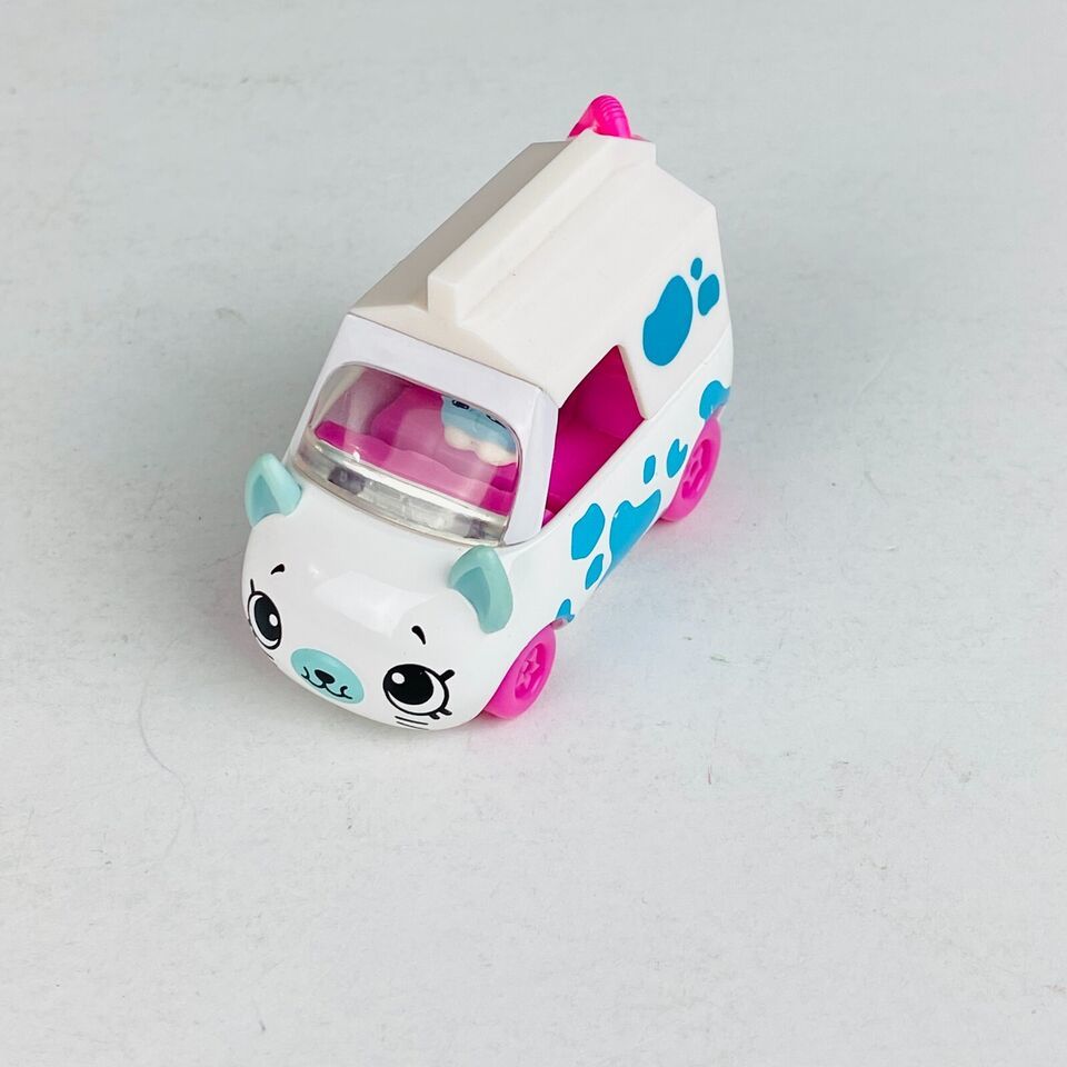 Primary image for Shopkins Cutie Diecast Car White Blue Splatter Pink Wheels Cat Cow Kids Toy