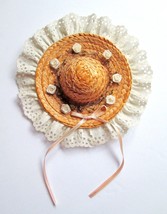 Handmade Straw Doll Hat Flowers, Lace, Ribbon Decorative Wall Hanging Home Décor - £3.88 GBP