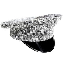 Rhinestone Captain Hat Shiny Metallic Bling Patrol Dance Costume Silver 995105 - £42.66 GBP