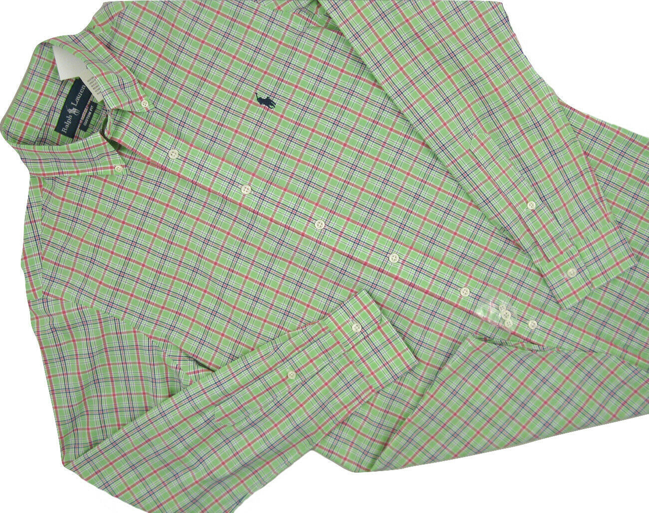 New $90 Polo Ralph Lauren Button Down Shirt! Small  Green Plaid  Custom Fit - $42.99