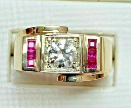 Men&#39;s Vintage 1.77ct VVS1 Diamond Baguette Ruby Ring 14k Yellow Gold Over - £89.62 GBP