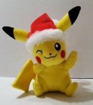 Tomy Pokeman Winking Pikachu 8&quot; Christmas Santa Hat Plush Stuffed Toy 2017  - $16.70