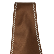 D &amp; E Collection Men&#39;s Tie Brown with Cream Stitching 100% Polyester 4&quot; Wide - £12.78 GBP