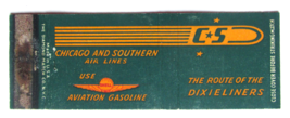 Chicago and Southern Air Lines Dixieliners Full-Length Matchbook Cover S... - £1.39 GBP