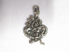 Gothic Serpent Snake In A Pile Of Human Skulls Pewter Pendant Adj Cord Necklace - £9.43 GBP