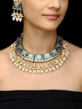 VeroniQ Trends-Elegant Gold Plated Meenakari Kundan Necklace With Pearls/Beads - £119.88 GBP