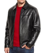 Men&#39;s Genuine Lambskin Leather Jacket Black Slim fit Motorcycle jacket - MJ035 - £93.92 GBP