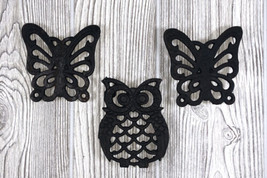 Vintage Taiwan Black Cast Iron Owl Butterfly Trivet Footed Hot Plate Plant Stand - £9.26 GBP