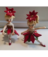 Vintage Lefton Christmas Poinsettia Ballerina Girl Figurine set of 2 - $3,711.71 MXN