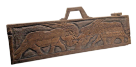 Vtg Hand Carved Mancala Board Game African Game Wood Carry Case Fighting Rhino - £146.43 GBP