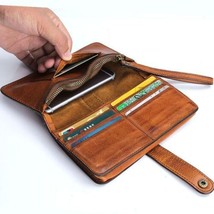 Handmade Long Men Wallet Retro Big Capacity Women Card Holder Money Purse Bag - £59.36 GBP