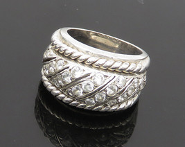 925 Sterling Silver - Vintage Cubic Zirconia Twist Dome Band Ring Sz 6 - RG18690 - £39.60 GBP