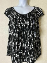 Worthington Womens Plus Size 1X Black &amp; White Pattern Blouse Bowtie Neck - $7.65