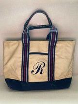Vtg Tianni Embroidered R Monogram Canvas Red Blue Stripe Lined Tote Purs... - $26.99
