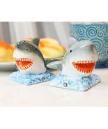 Ceramic Nautical Ocean Great White Sharks Salt And Pepper Shakers Figuri... - $16.99