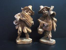 Folk Art: Pair of Hand Carved Wood Figures Musicians in Broad Hats   - £16.63 GBP
