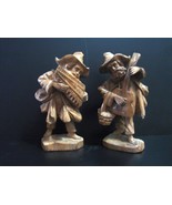 Folk Art: Pair of Hand Carved Wood Figures Musicians in Broad Hats   - $20.99