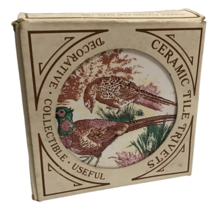 Vintage Tile Trivets Coaster Set Mallard Ducks Pheasants Birds Ceramic Org Box - £21.73 GBP