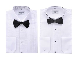 Berlioni Italy Men&#39;s Tuxedo Dress Shirt Wingtip &amp; Laydown Collar with Bow-Tie - £21.04 GBP