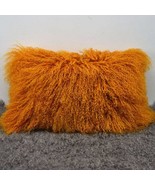 Tibetan lamb fur pillow Cover Mongolian lamb fur pillow - Curcumin Yello... - €60,37 EUR+