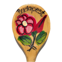 Budapest Hungary souvenir wooden spoon hand painted floral red pink 6.5 inches - £7.09 GBP