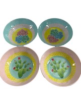 Zak! Designs Set of 4 Melamine Bowls Cactus Floral Pink Green Yellow Cereal 8" - $24.75