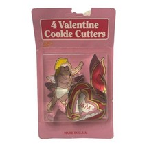 Vintage Metal Cookie Cutters 4 Piece Valentine&#39;s Day By Fox Run 2 Recipes On Back - £8.64 GBP