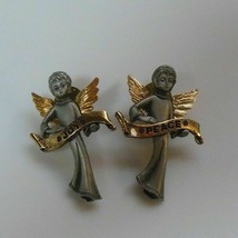 Vintage Signed Camco Two-Tone Angel Peace and Joy Lapel Pins Set of 2 - £14.78 GBP