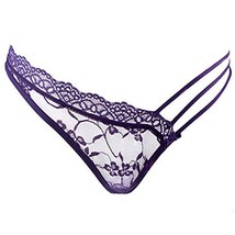 Sexy Purple Lace Flower Stretchy Sheer Panties Hipster G-String Thong Lingerie M