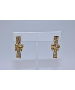 14K Tri Color Gold Bow Design Herringbone Dangle Earrings 1&quot; Drop 2.8 gr - $287.25 CAD